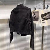 DEAT 2025 Autumn New Fashion Metal Buckle Design Shoulder Strap Denim Short Jacket For Women High Street Coat Female 11A06995