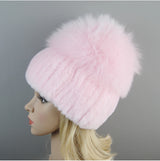 Women's Luxury Rex Rabbit & Fox Fur Beanie Hat