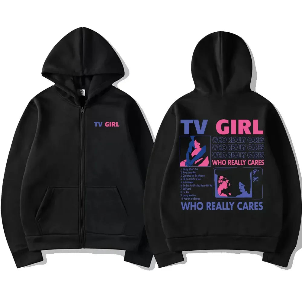 TV Girl Who Really Cares Relaxed Fleece Hoodie
