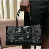 Crocodile Grain Embossed Top Handle Handbag,Luxury Tote Bag,Commute Work Chic Everyday Women Underarm Shoulder Bag,Black,Green
