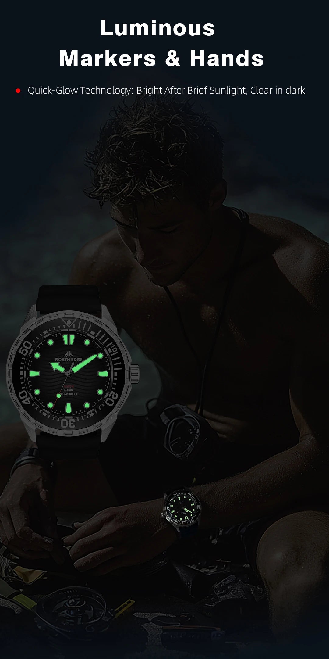 TRITON Men's Solar Dive Watch with Ceramic Bezel