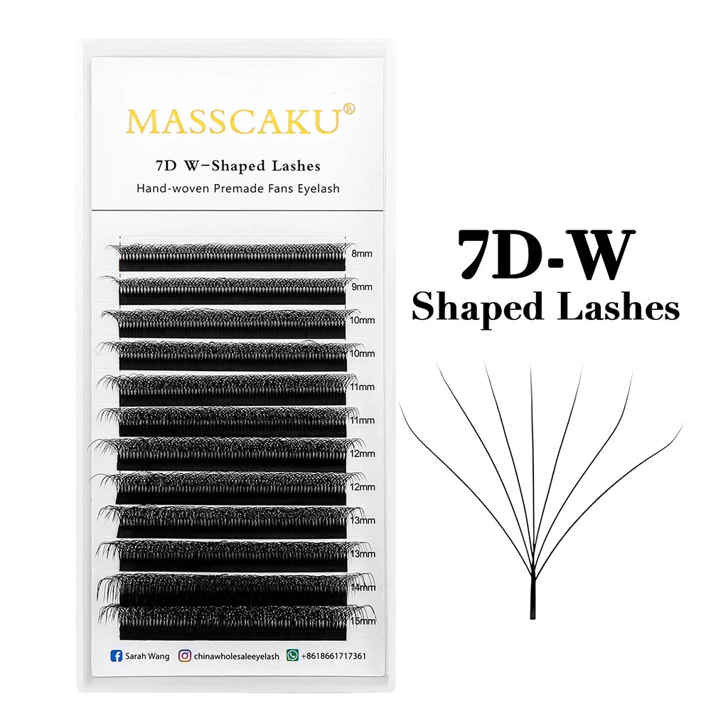 MASSCAKU 10cases/lot Lashes 8D W Shape Volume 12Rows Eyelash Extensions Volume Premade Fans Eyelash Super Soft Full Dense Lashes