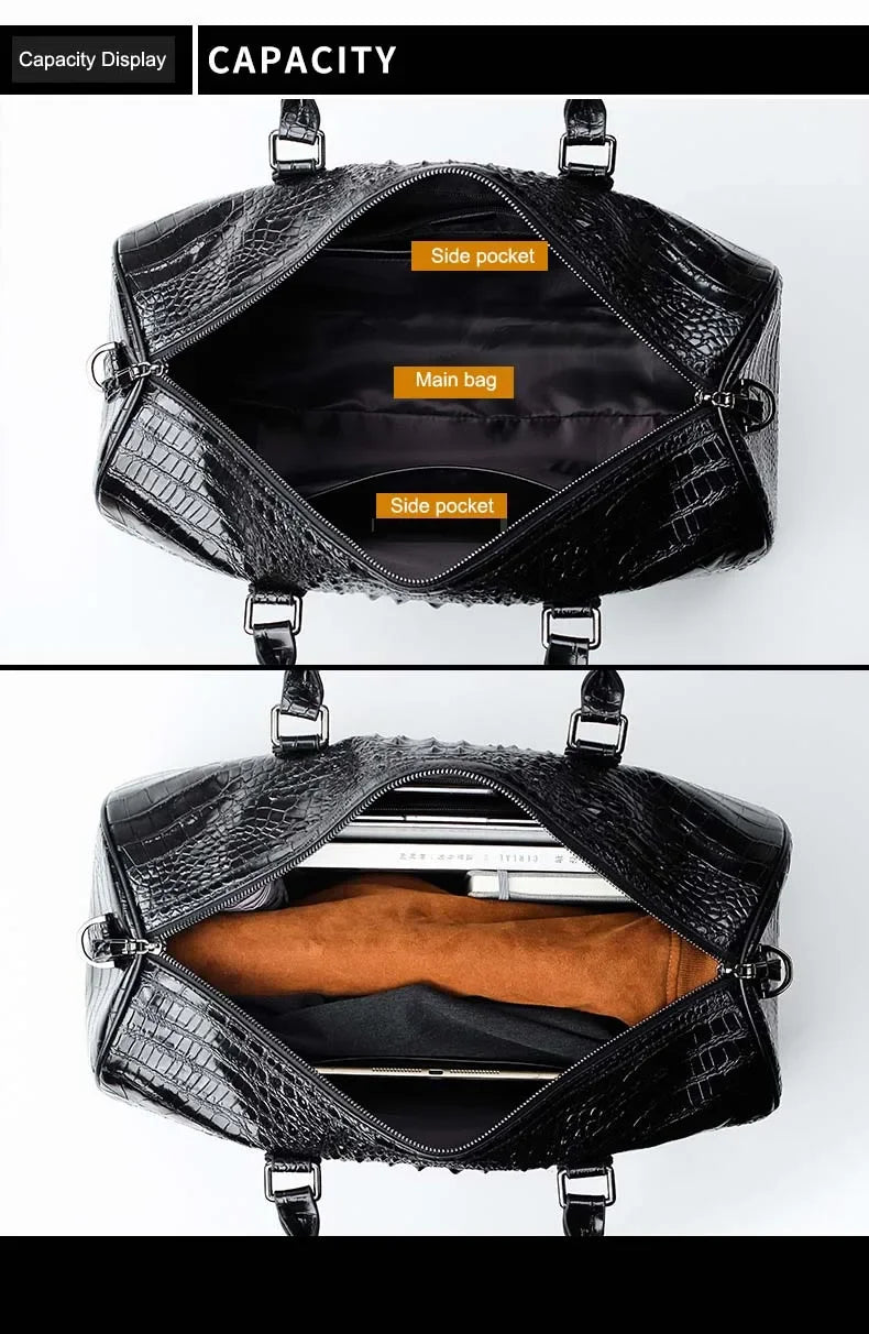 2024 New Cow Genuine Alligator Leather Travel Bags Luxury Men Large Capacity Portable Male Shoulder Bags Brand Travel Duffle Bag