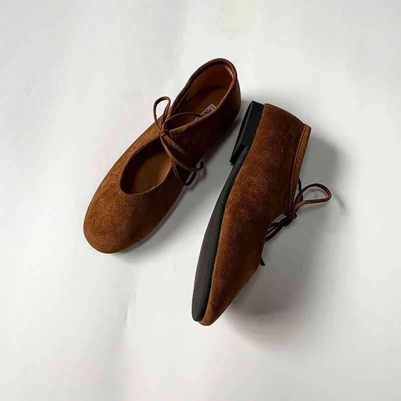 Round Toe Mary Jane Flats with Butterfly Knot