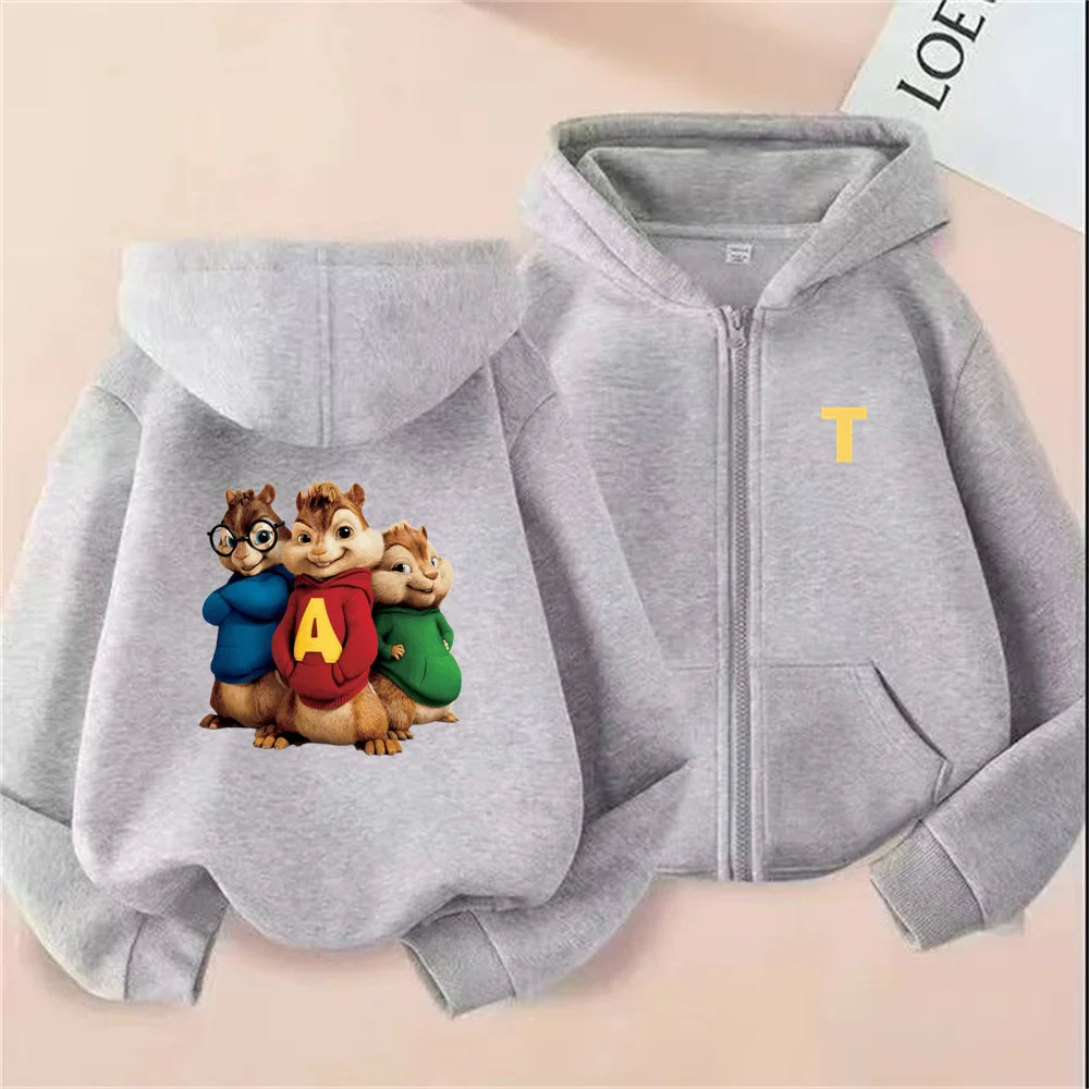Kids’ Purple Cartoon Zip-Up Hoodie