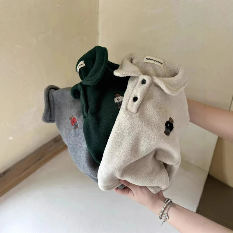 Kids' Bear Embroidered Fleece Polo Sweatshirt
