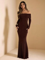 Elegant Open-Shoulder Bodycon Fishtail Dress