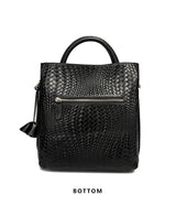 Fashionable and luxurious woven pattern casual versatile black woven pattern daily commuting cowhide women's handbag