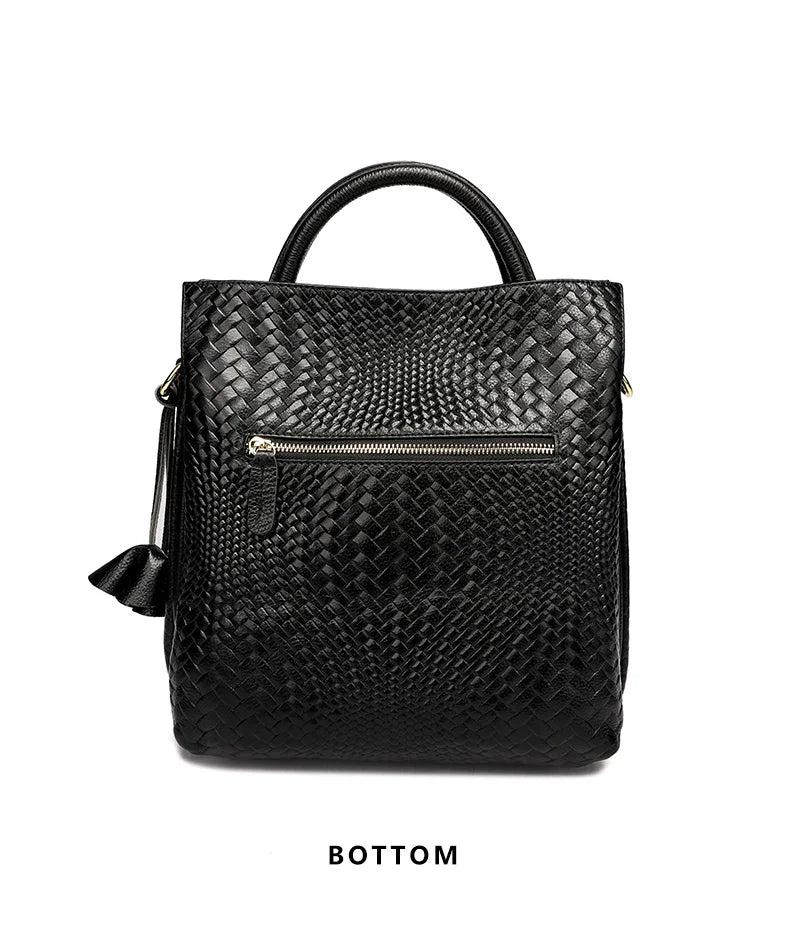 Fashionable and luxurious woven pattern casual versatile black woven pattern daily commuting cowhide women's handbag