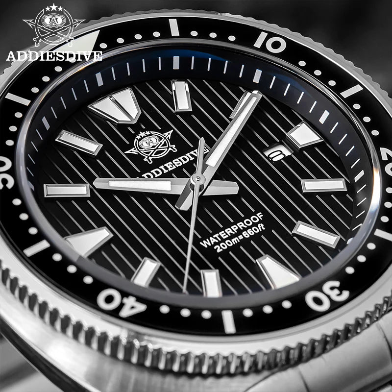 ADDIESDIVE New 200M Waterproof Quartz Watch Sapphire Crystal BGW9 Luminous Ceramic Bezel Stainless Steel Diving Watch AD2507