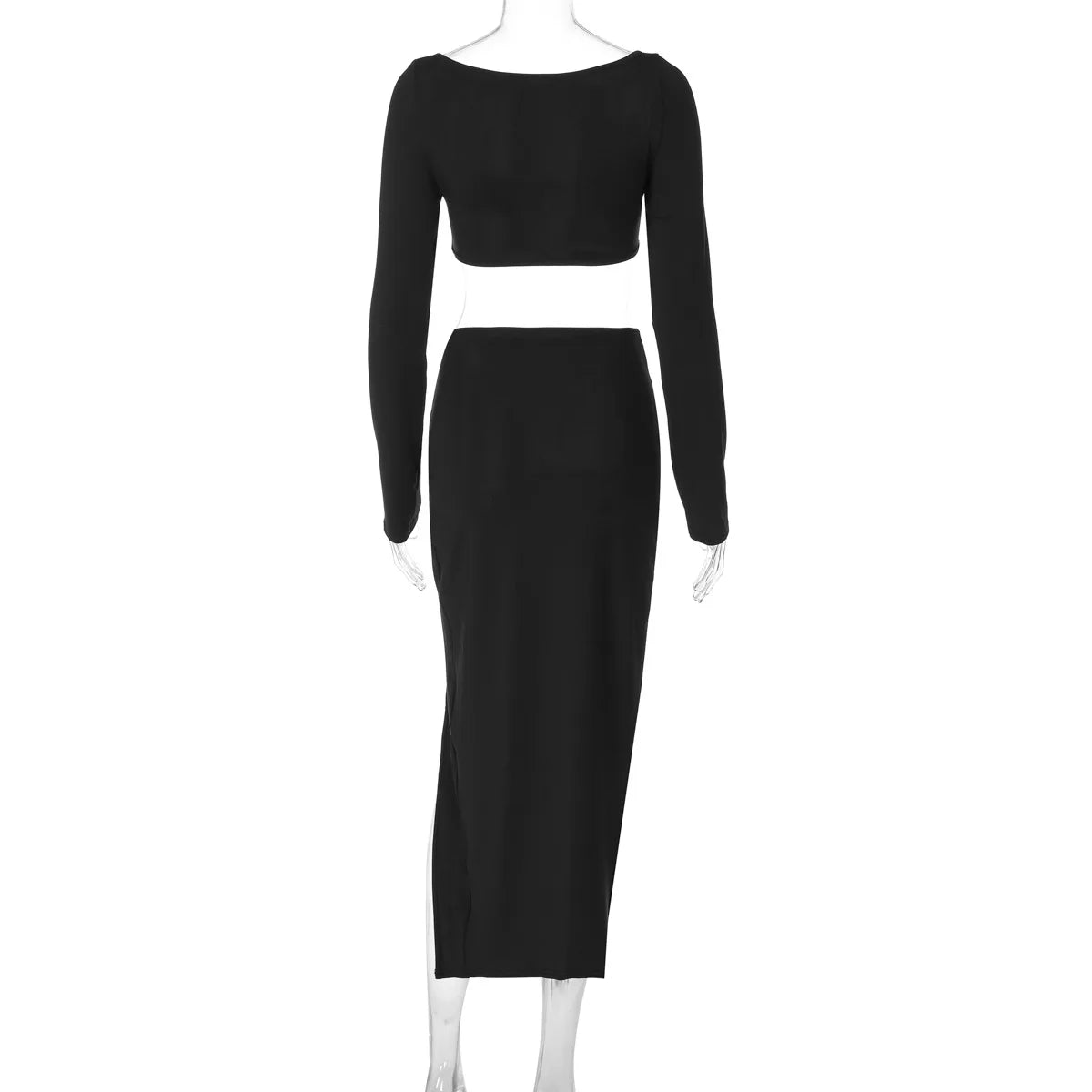 Cryptographic Ruched Long Sleeve Cropped Top and Skirt Co-ords Set Elegant Fashion Club Outfits Asymmetric Split Matching Sets