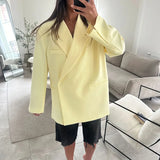 Ladies Loose Blazer Suit Solid Casual Turn Down Collar One Button Coat High Waist Shorts 2025 Summer Autumn Formal New Outfits