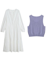 CHIC VEN Women Dress Sets A Line Long Sleeve Solid Loose Casual Female Long Dress with Knitted Vest Spring Autumn 2026