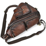Single Shoulder Bagpack Genuine Leather Chest Bag Outdoor Riding Bag Chest Packs For Biker Men Male Sling Bags Cow Leather