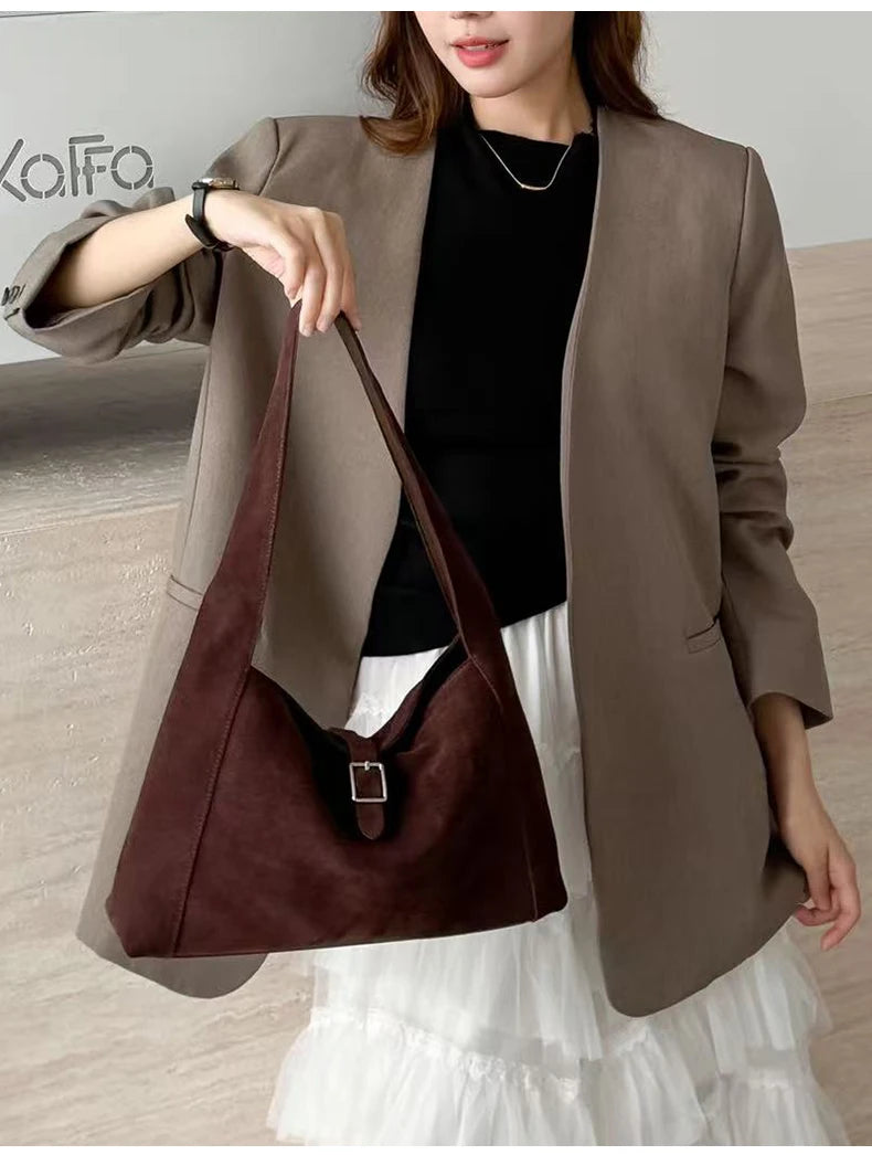 New Winter Women's Natural Suede Leather Bags Female Soft Cowhide Durable Crossbody Shoulder Bag Ladies Fashion Commute Handbags