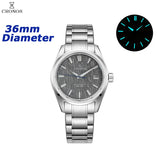 Cronos Men Watch 36mm Automatic PT5000 Miyota 9015 Movement Wristwatches White Dial Birch Pattern Sapphire 10 ATM L6048M