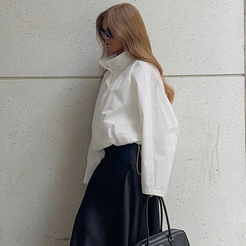 Linad Street Chic Red Turtleneck Zipper Jackets Autumn Casual Long Sleeve Outerwear Fashion Coats For Woman Tops Female 2025
