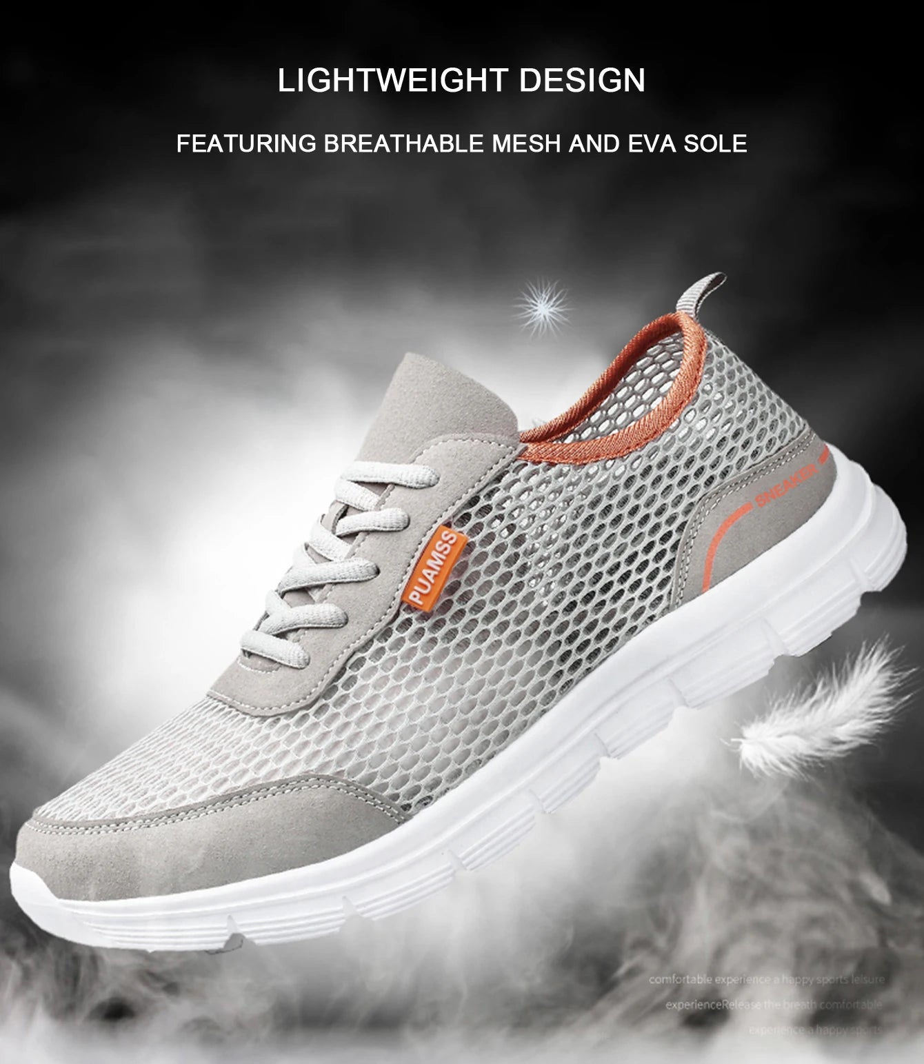 PUAMSS Men's Lightweight Mesh Running Sneakers — Breathable, Lace-Up, Stability