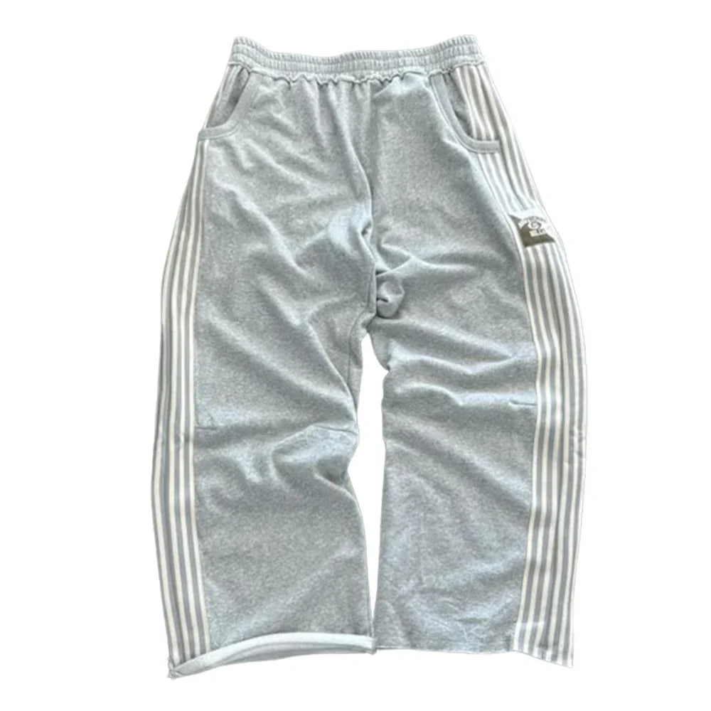 Striped High-Waist Baggy Cotton Pants