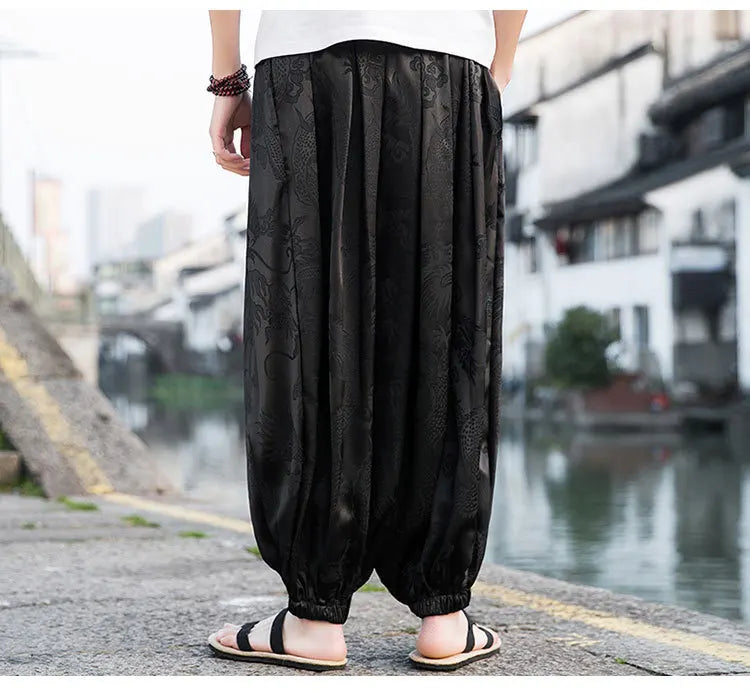 Men’s Ice Silk Dragon Jacquard Bloomers