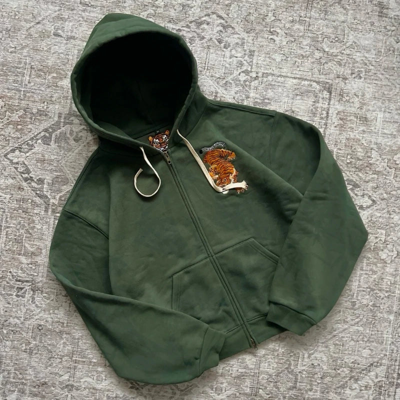 Y2K Tiger Claw Embroidered Relaxed Hoodie