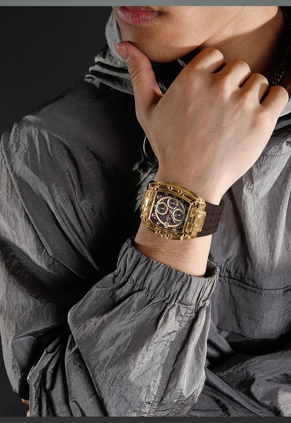 Men's Sport Chronograph – Waterproof Silicone Strap Tonneau Watch