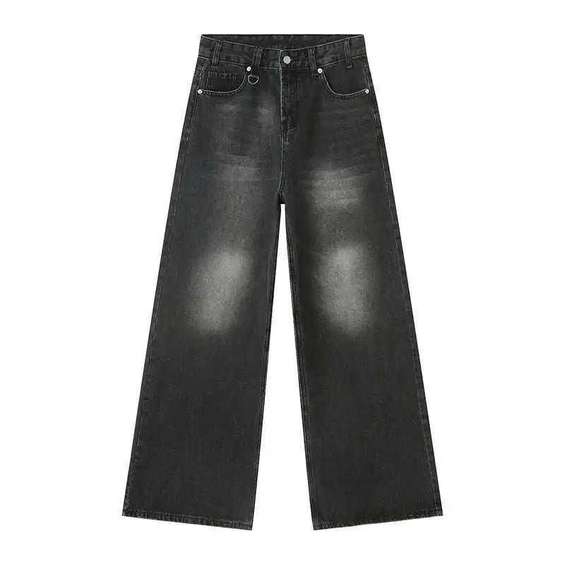 Retro Washed Wide-Leg Denim Trousers