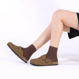 Evshine Men's Suede Clogs Fashion Leather Mules Cozy Footbed Slippers With Adjustable Buckle AntiSlip Cork Slippers Unisex Mules
