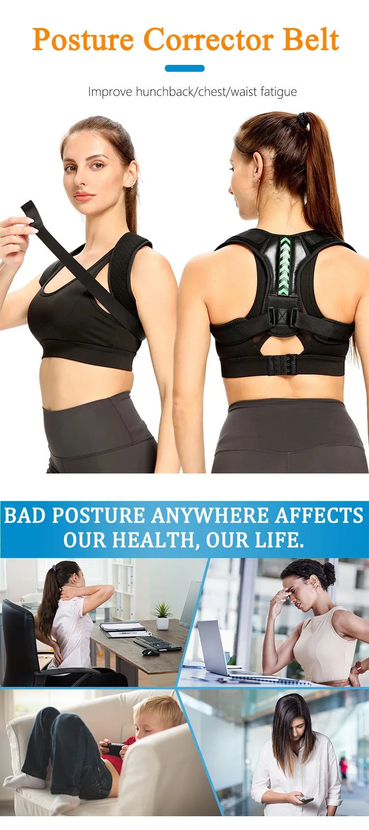 Premium Adjustable Back Posture Corrector Brace for Men & Women
