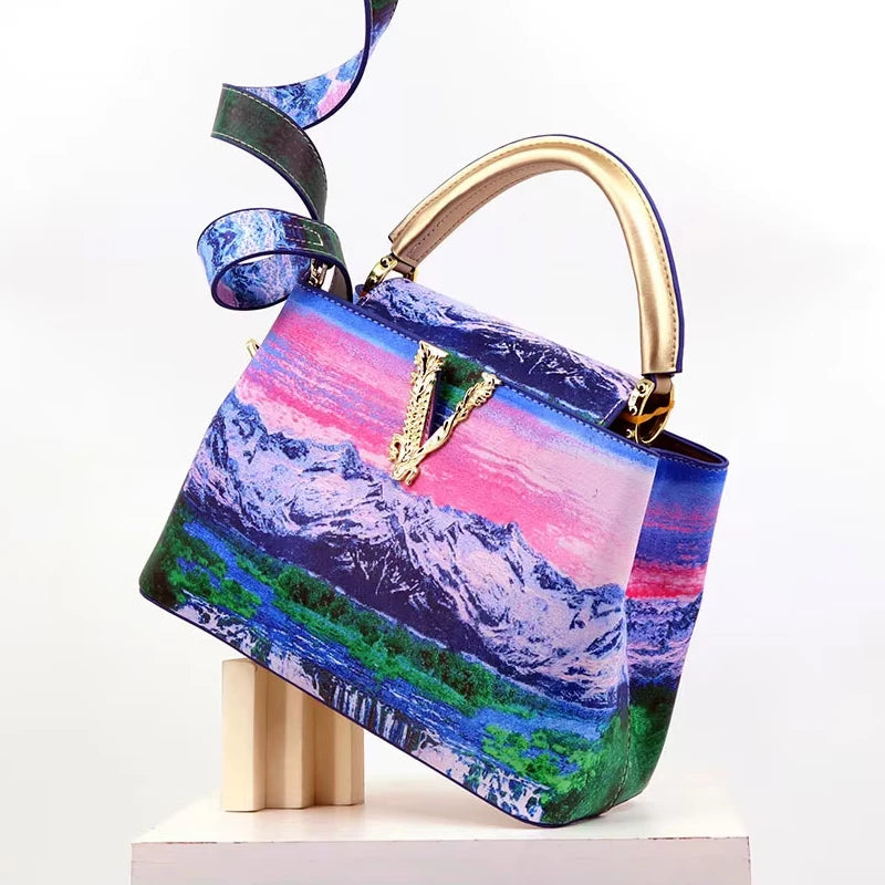 Ins Famous Fashion Classic Printed PU Leather Women's Handbags – Luxury Elegant Shoulder Crossbody Top Handle Bag
