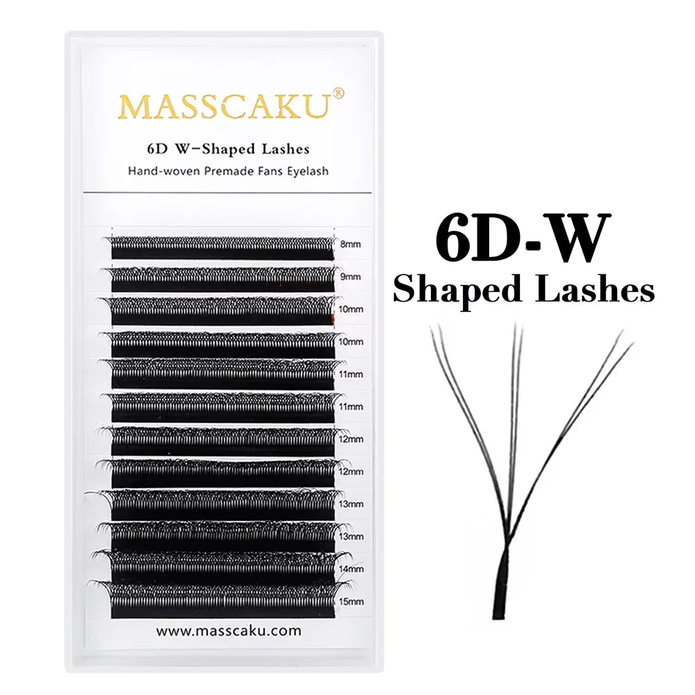 MASSCAKU 10cases/lot Lashes 8D W Shape Volume 12Rows Eyelash Extensions Volume Premade Fans Eyelash Super Soft Full Dense Lashes