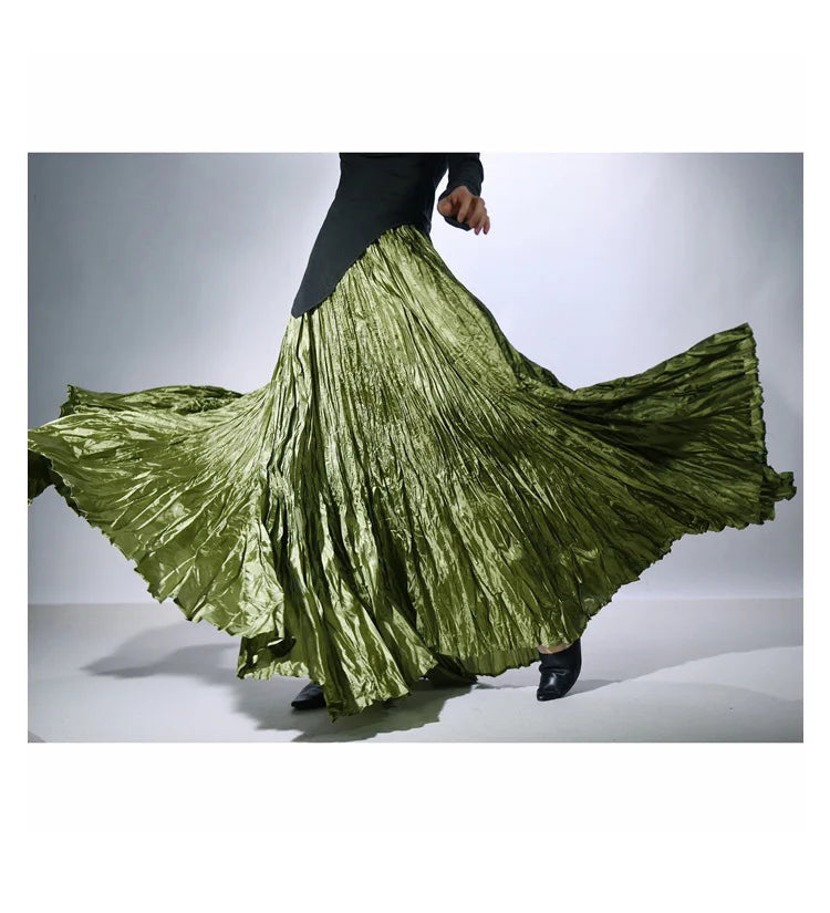 Elegant High-Waist Pleated Maxi Skirt for Women