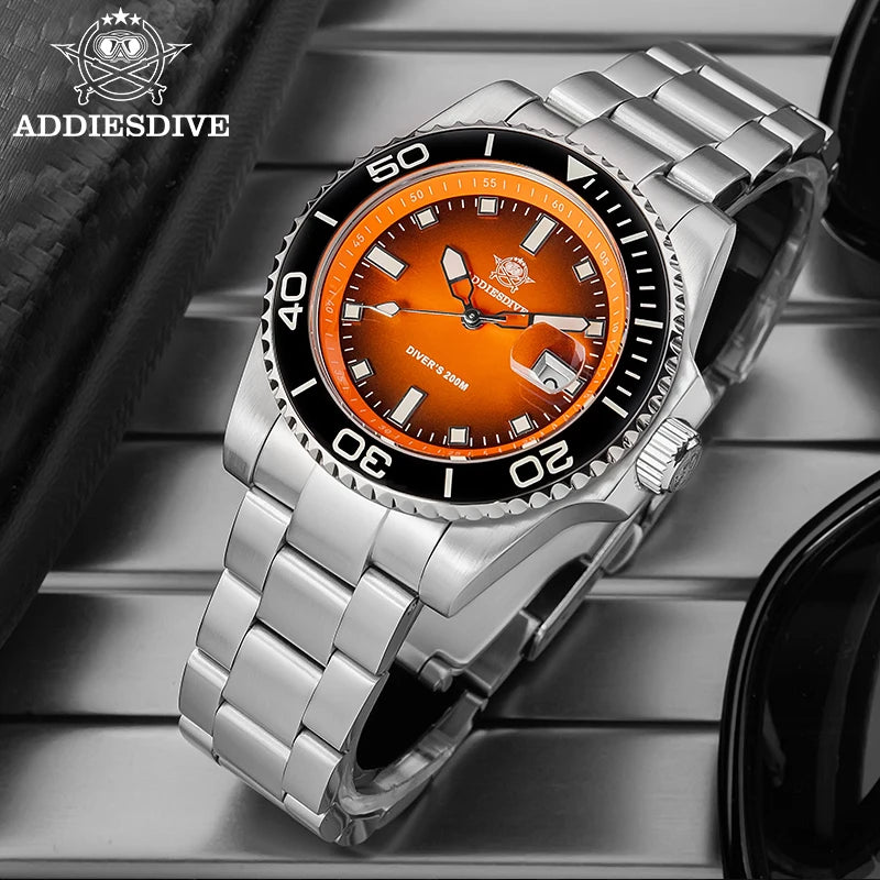 ADDIESDIVE Luxury Men Watch New Diving Ceramic Bezel 41mm Quartz Wristwatch 200m Waterproof Stainless Steel Luminous Dive Watch