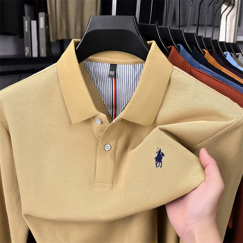 Premium Cotton Embroidered Long Sleeve Polo Shirt