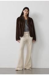 Women's Short Faux Fur Coat with Stand Collar