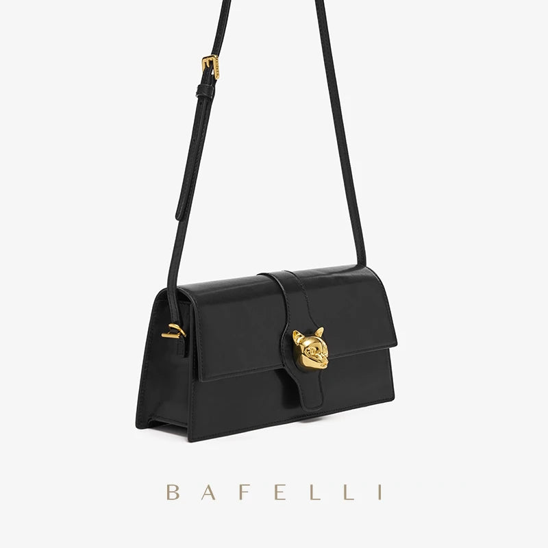 BAFELLI CAT 2026 NEW WOMEN'S BAG LUXURY BRAND FASHION RETRO STYLE DENIM TRENDING SHOULDER CLUTCH FEMALE LEATHER FLAP PURSE