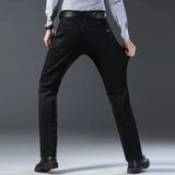 High Quality Autumn Winter Solid Color Black Men's Jeans Classic Stretch Denim Pants Work Business Cotton Trousers Plus Size 40