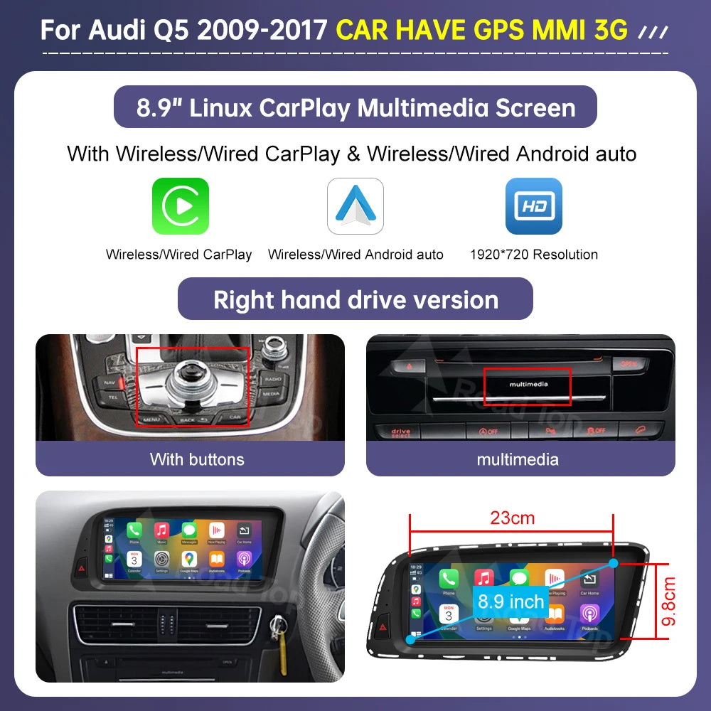 Audi Q5 2009–2017 CarPlay & Android Auto Touchscreen