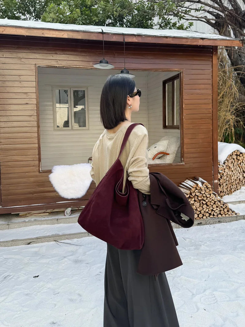 Frosted Suede Tote Bag – Large Capacity Shoulder Bag