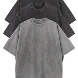 3pcs Men's 100% Cotton Loose-Fit T-Shirts in Solid Colors Casual Short Sleeve Crew Neck Ideal for Summer Outdoor