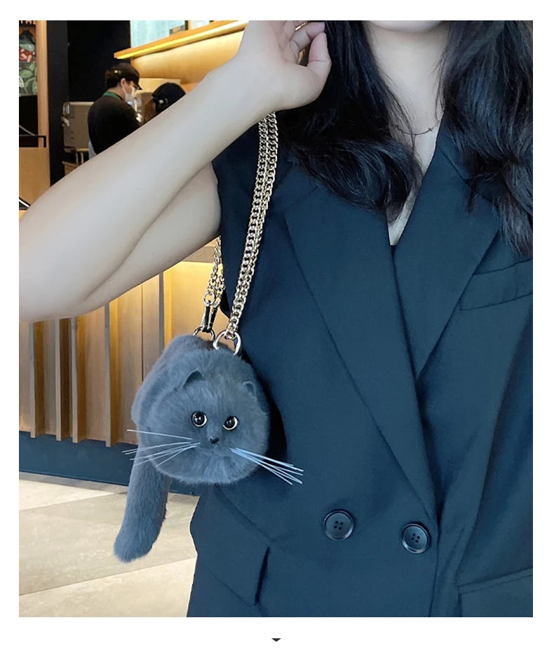 Gray Cat bag Messenger Bag versatile small and cute, fashionable bag Women's Cross bag autumn and winter design