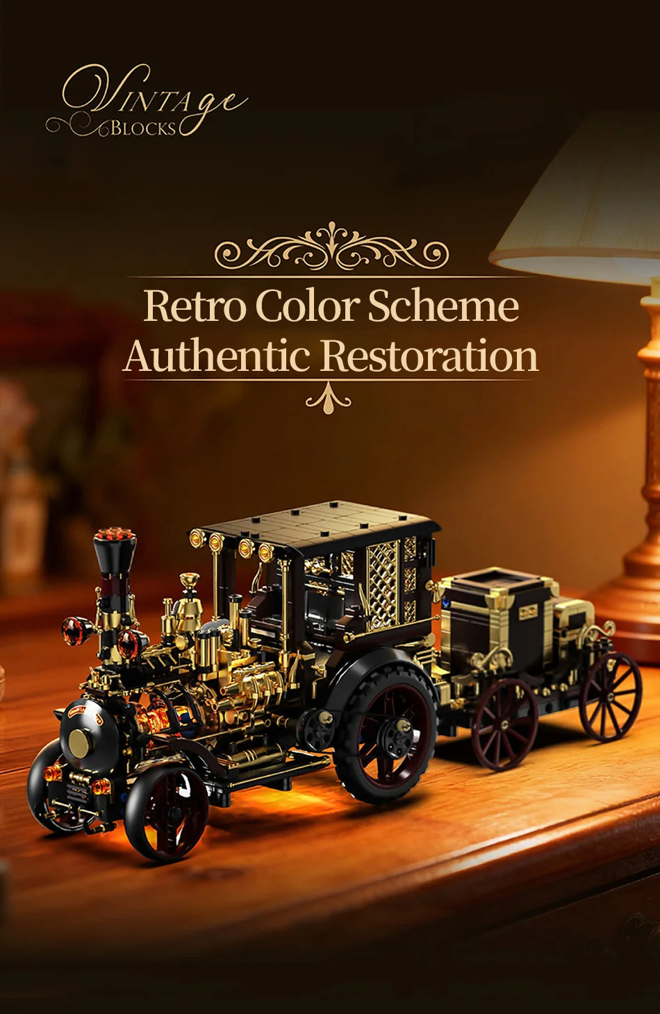 1331-Piece Vintage Steam Car Building Block Set