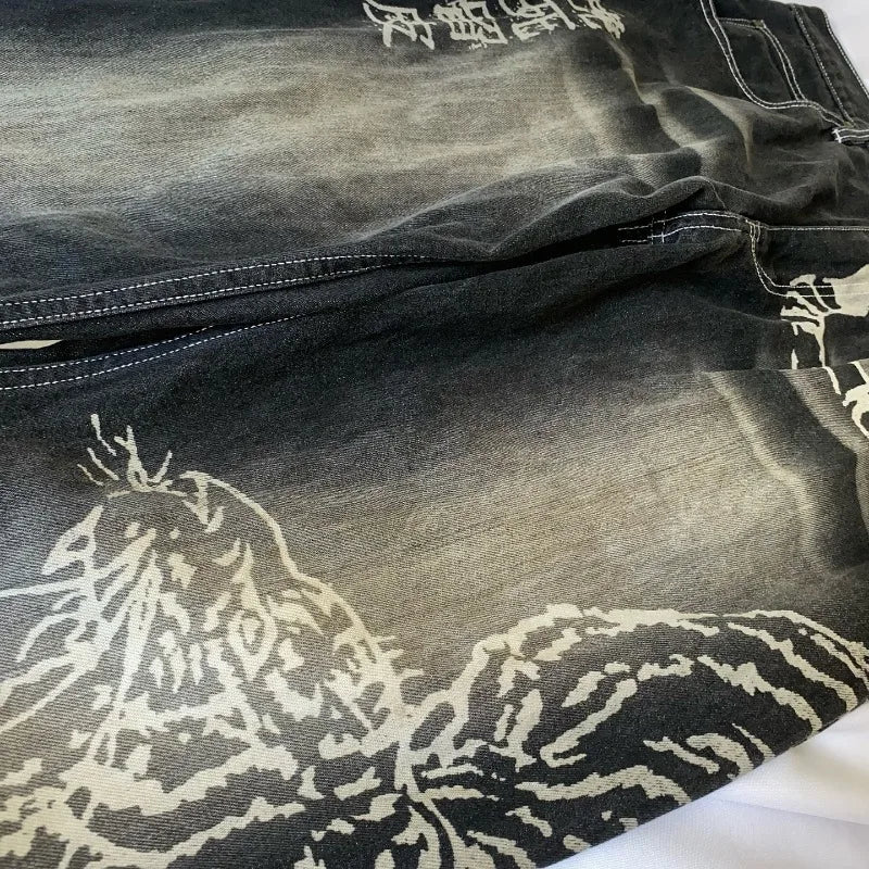 Men's Y2K Wide Leg Printed Baggy Jeans | Vintage Street Style
