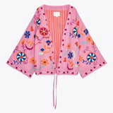 Chic Embroidered Women's Jacket – V-Neck Lace-Up Coat