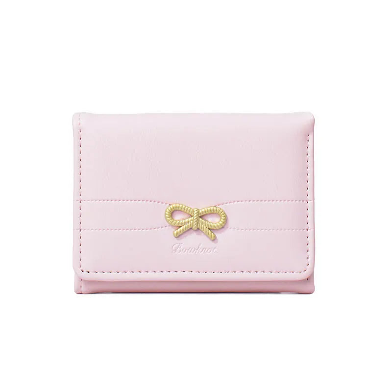 Fashion Wallets Girls Cute Bow Small Wallet Aesthetic Card Holder Classic Three Fold Purse For Women Student Simple Coin Pouch