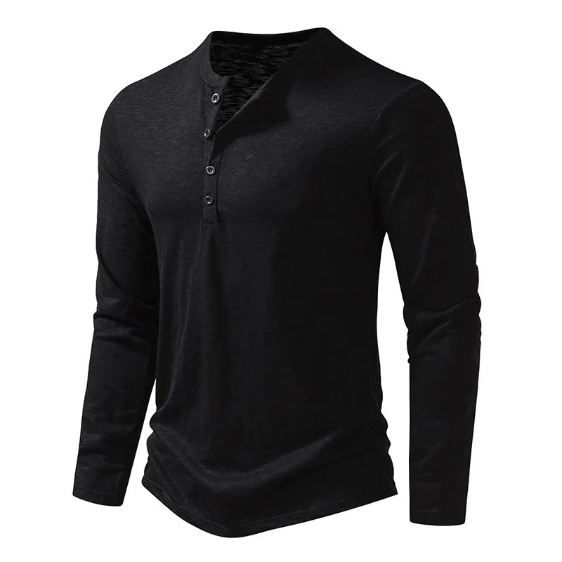 Men's Cotton Henley Long Sleeve Shirt