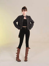 Women's American Retro Denim Military Inspired Cropped Jacket Long Sleeve Stand Collar Casual Y2k Motorcycle Coat