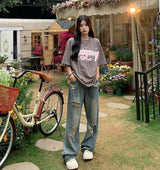 Y2K Vintage Wide-Leg Distressed Jeans