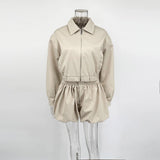 Tuularose Women's 2 Piece Fashion Lapel Zip Jacket Pleated Shorts Suit Vintage Streetwear New Party  Autumn Female Short Sets