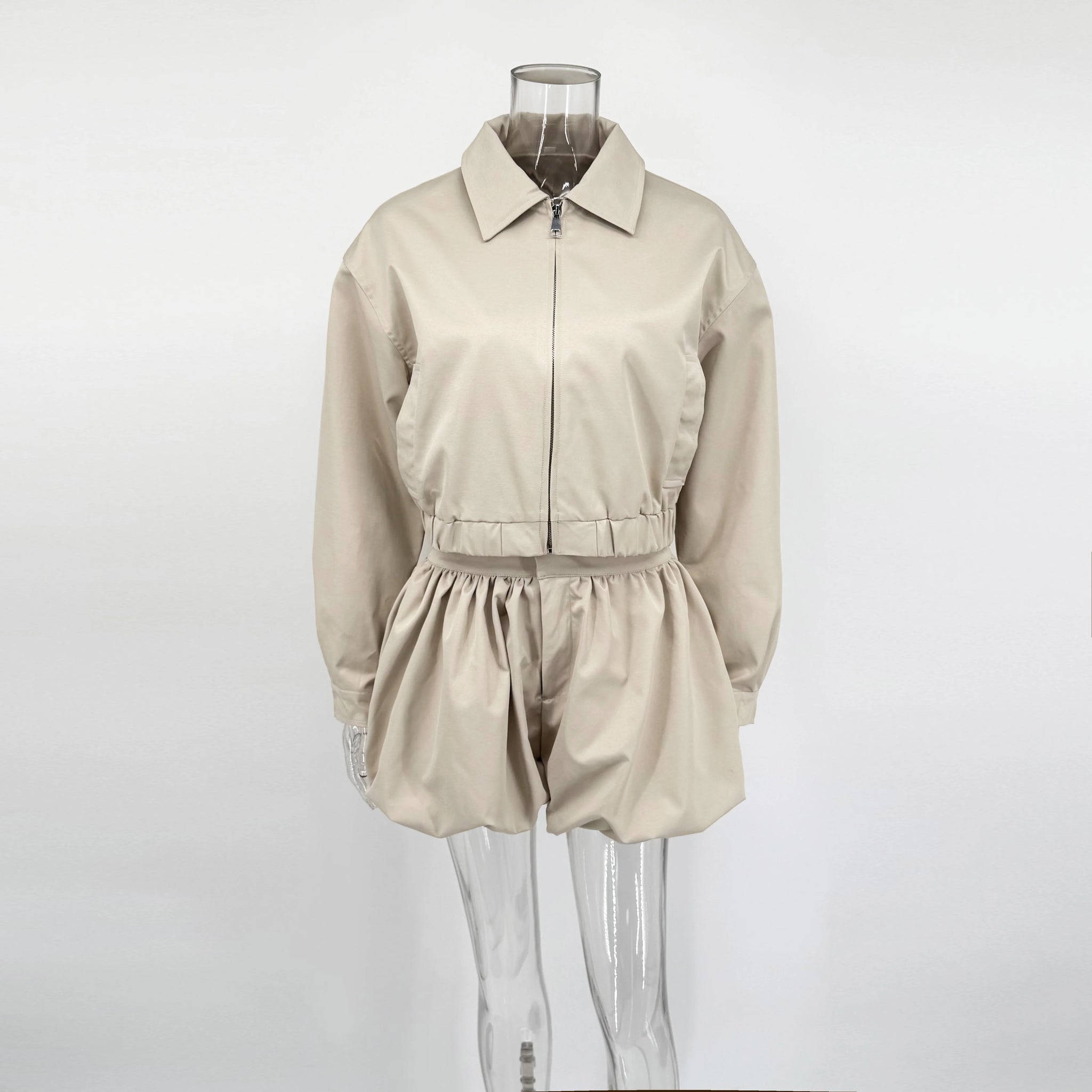 Tuularose Women's 2 Piece Fashion Lapel Zip Jacket Pleated Shorts Suit Vintage Streetwear New Party  Autumn Female Short Sets